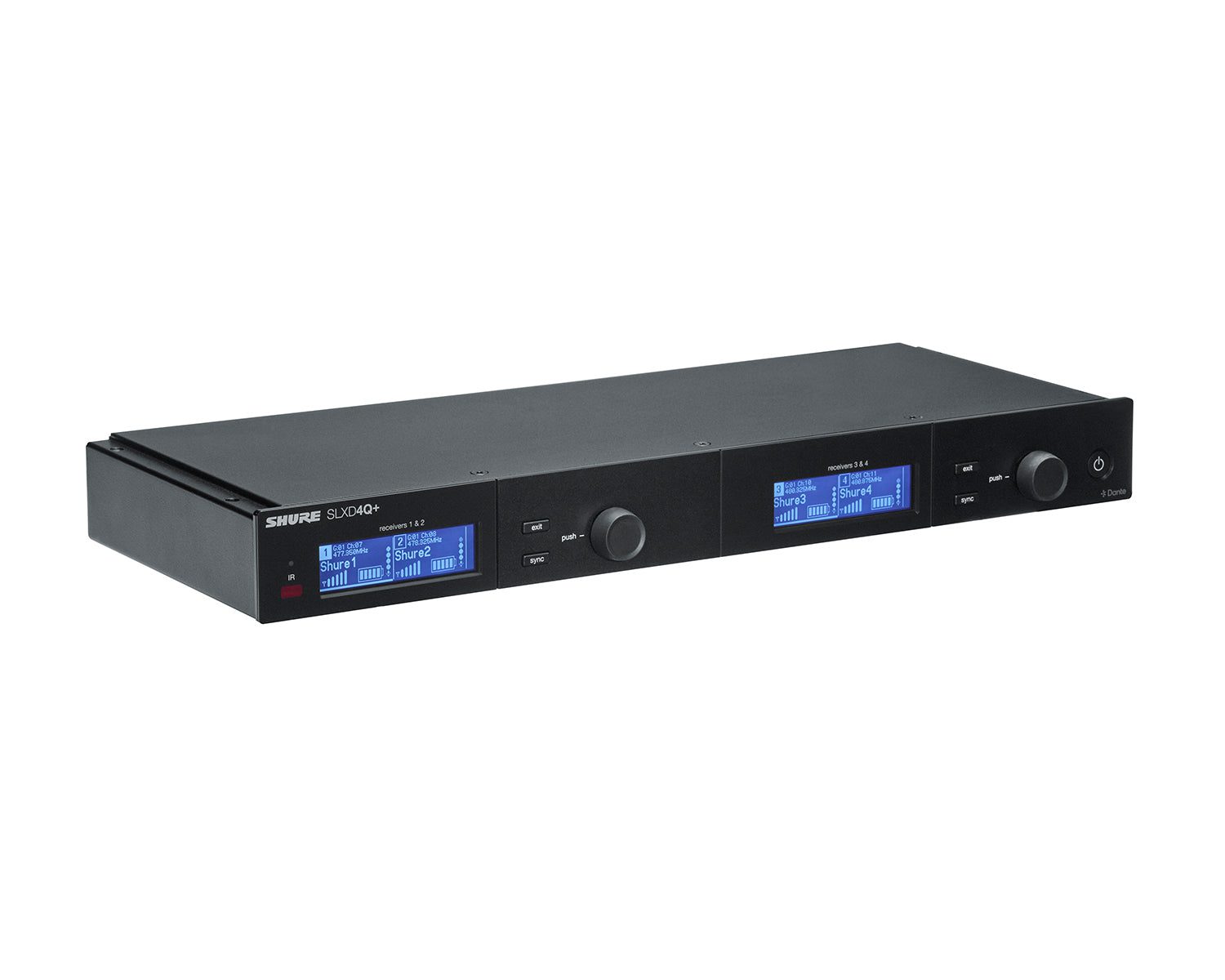 Shure SLXD4QDAN+ (K55) 4-Channel Wireless Receiver with Dante Networking