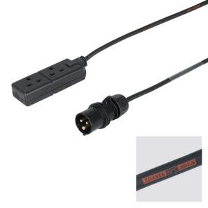Elumen8 0.5m 1.5mm PCE Black 16A Plug to 2 Gang 13A Socket Cable