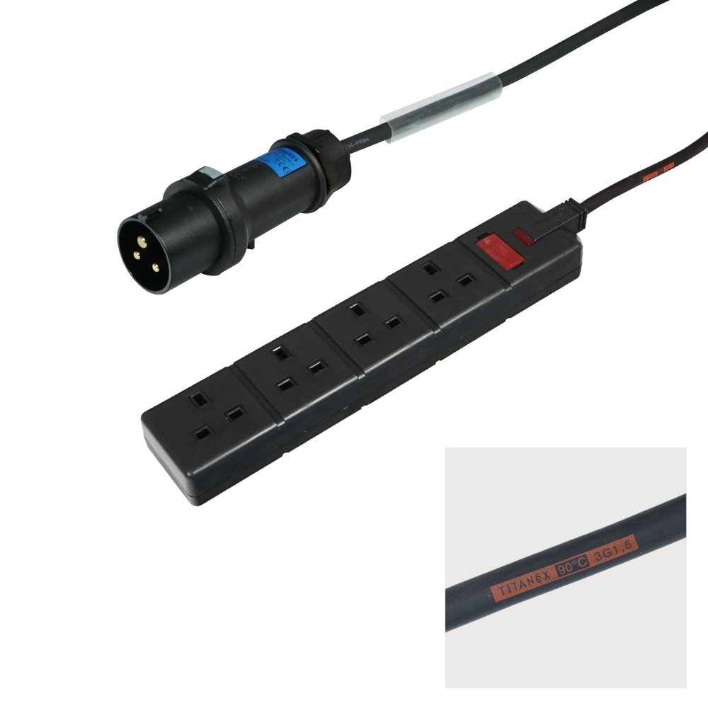Elumen8 0.35m Mennekes Black 16A Plug to 4 Gang 13A Socket Cable Elumen8 0.35m Mennekes Black 16A Plug to 4 Gang 13A Socket Cable