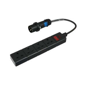 Elumen8 0.35m Mennekes Black 16A Plug to 4 Gang 13A Socket Cable