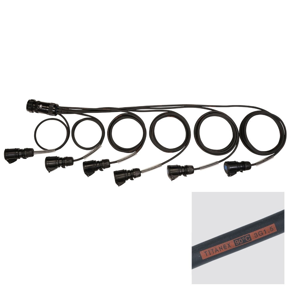 Elumen8 Socapex 19-Pin Male - 16A Female 1.5mm Staggered Fan-Out Cable Elumen8 Socapex 19-Pin Male - 16A Female 1.5mm Staggered Fan-Out Cable