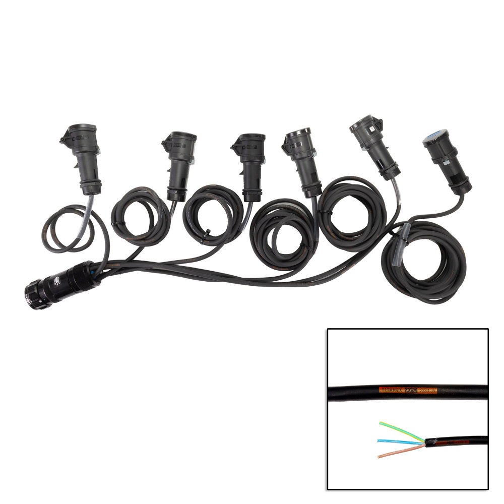 Elumen8 Socapex 19-Pin Male - 16A Mennekes Female 1.5mm Staggered Fan-Out Cable Elumen8 Socapex 19-Pin Male - 16A Mennekes Female 1.5mm Staggered Fan-Out Cable