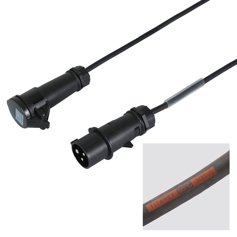 Elumen8 1m 1.5mm 16A Male – 16A Female Cable, Mennekes Elumen8 1m 1.5mm 16A Male - 16A Female Cable, Mennekes