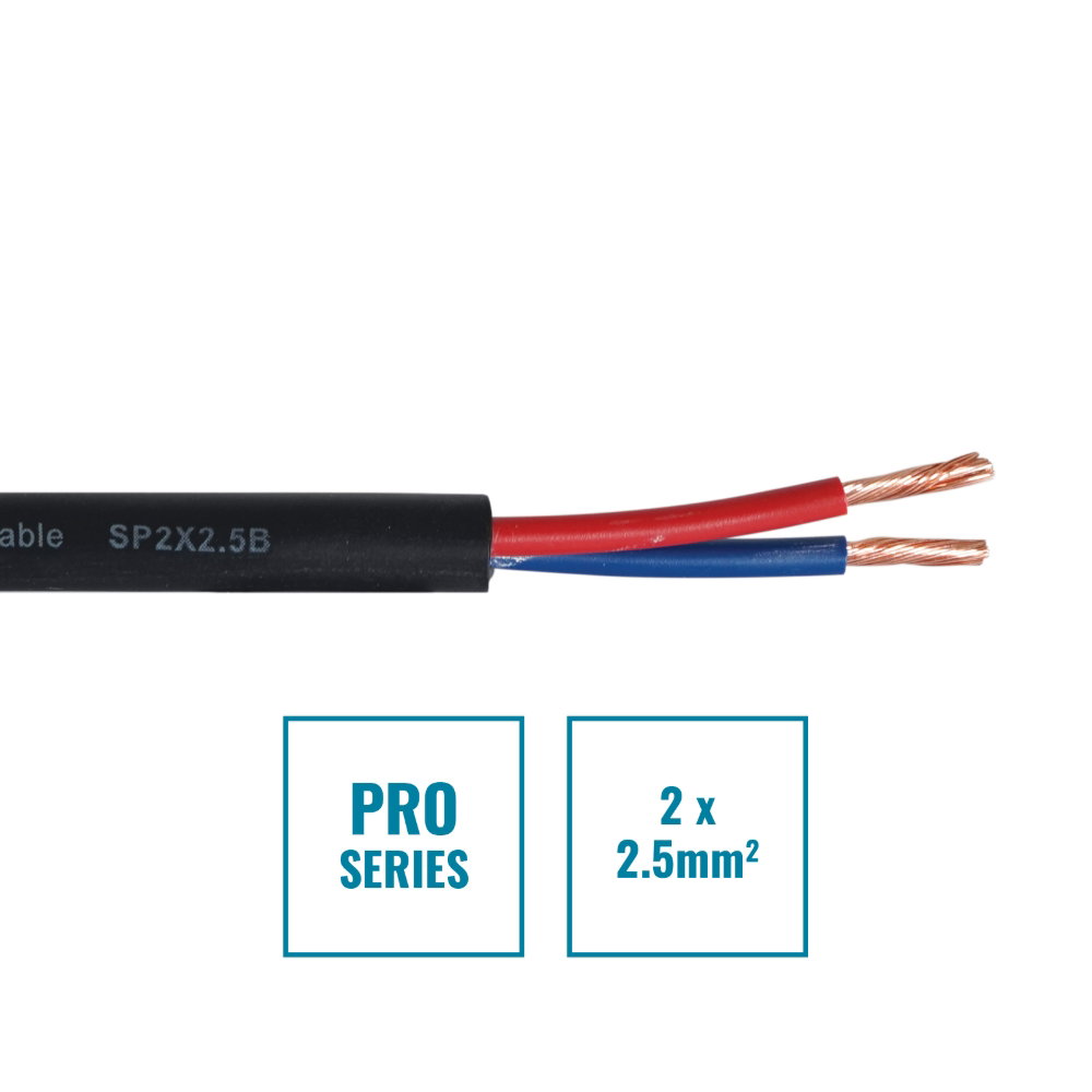 Elumen8 PRO 2 Core 2 x 2.5mm Speaker Cable SP2X2.5B, 100m Drum Black Elumen8 PRO 2 Core 2 x 2.5mm Speaker Cable SP2X2.5B, 100m Drum Black