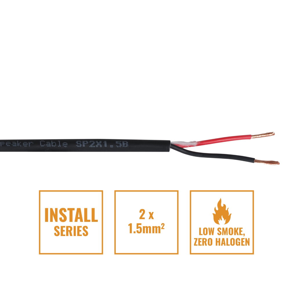 Elumen8 INSTALL LSZH 2 Core 2 x 1.5mm2 Speaker Cable SP2X1.5B, 500m Drum Black Elumen8 INSTALL LSZH 2 Core 2 x 1.5mm2 Speaker Cable SP2X1.5B, 500m Drum Black