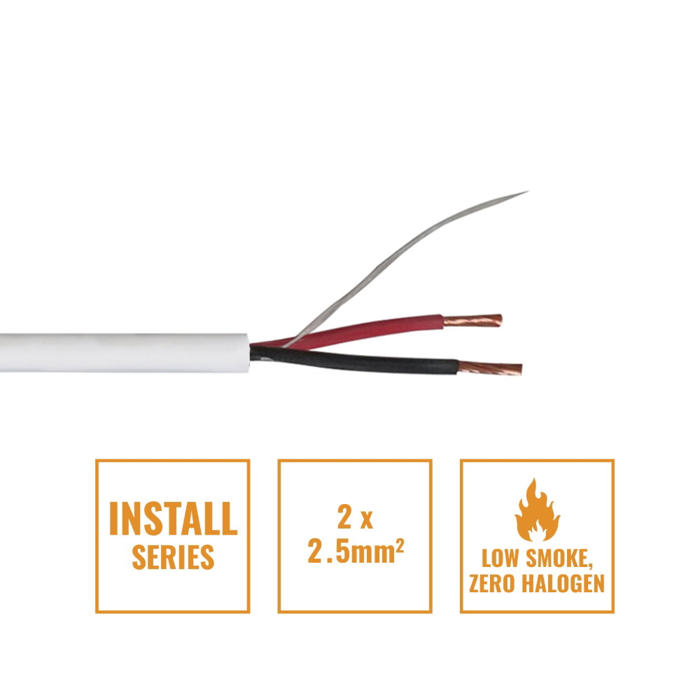 Elumen8 INSTALL LSZH 2 Core 2 x 2.5mm2 Speaker Cable SP2X2.5W, 500m Drum White Elumen8 INSTALL LSZH 2 Core 2 x 2.5mm2 Speaker Cable SP2X2.5W, 500m Drum White