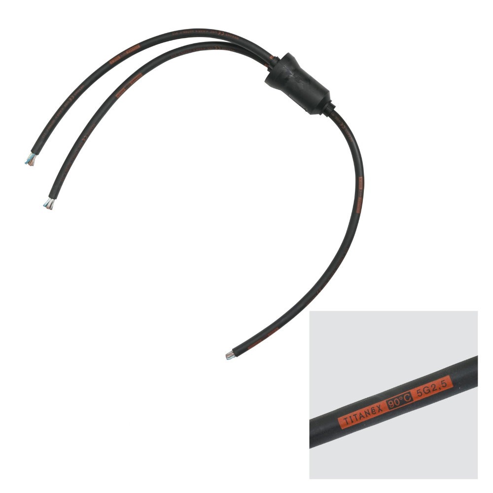 Elumen8 Moulded 3Ph Y Split 0.5m Tails - 2.5mm 5C to 2 x 5C Bare Ends Elumen8 Moulded 3Ph Y Split 0.5m Tails - 2.5mm 5C to 2 x 5C Bare Ends