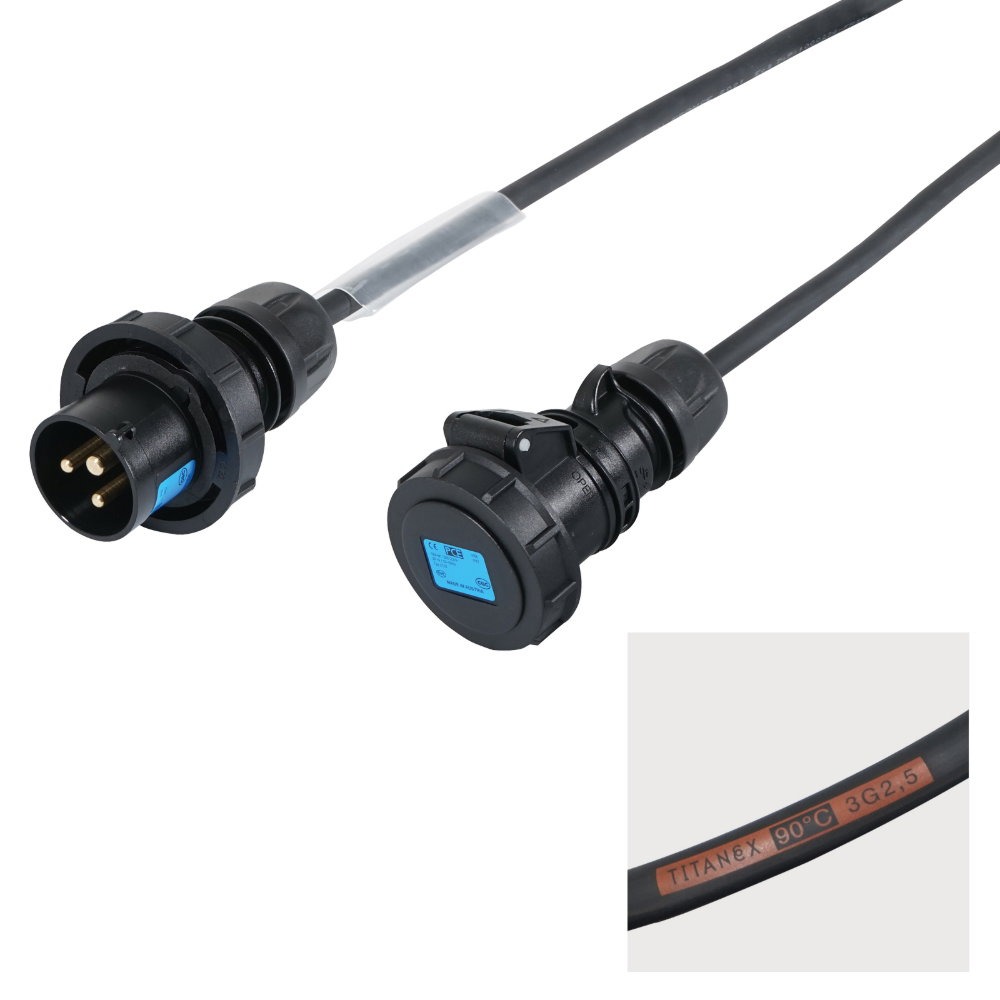 Elumen8 10m 2.5mm IP67 Black 16A Male - 16A Female Cable Elumen8 10m 2.5mm IP67 Black 16A Male - 16A Female Cable