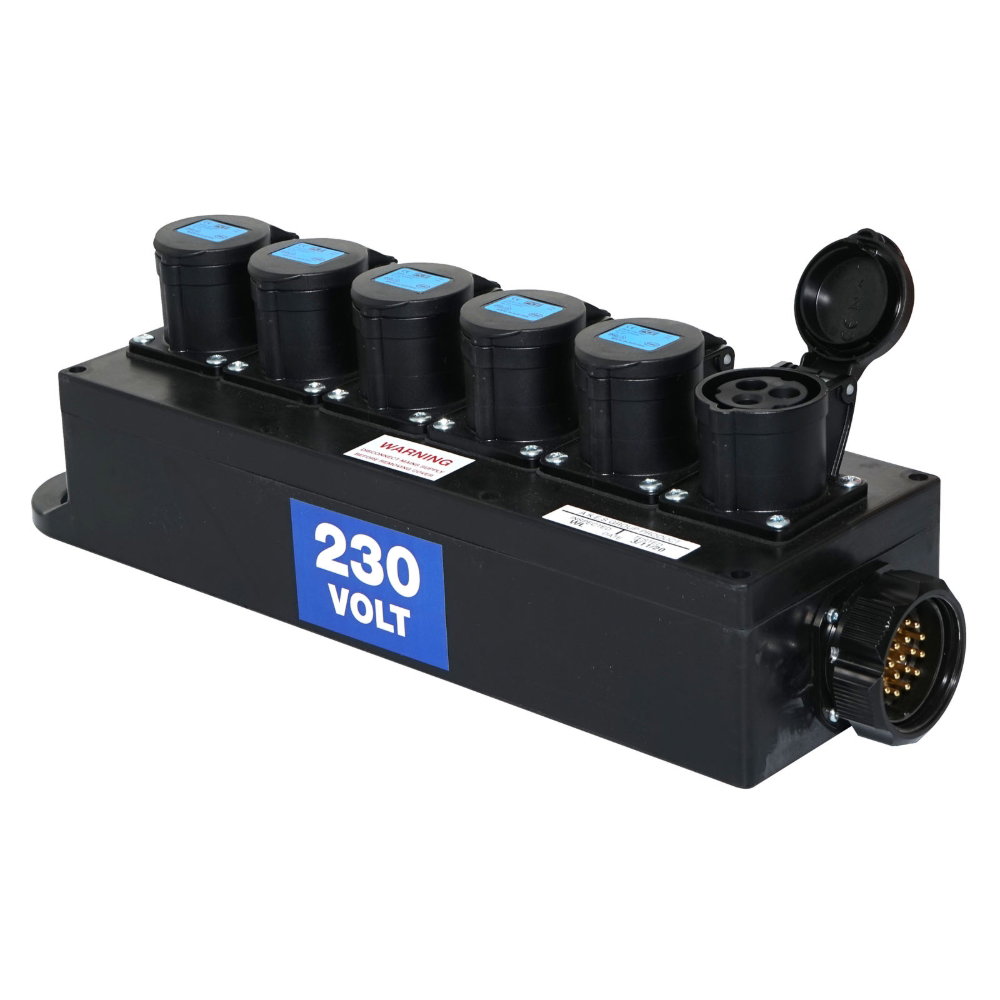 Elumen8 Socapex Breakout Box, 19-Pin to 6 x 16A Sockets Elumen8 Socapex Breakout Box, 19-Pin to 6 x 16A Sockets