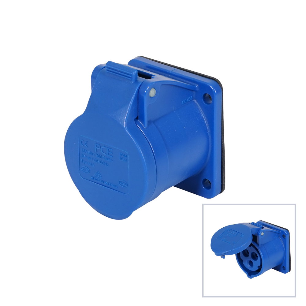 PCE 16A 230V 2P+E Panel Socket (313-6f9) PCE 16A 230V 2P+E Panel Socket (313-6f9)